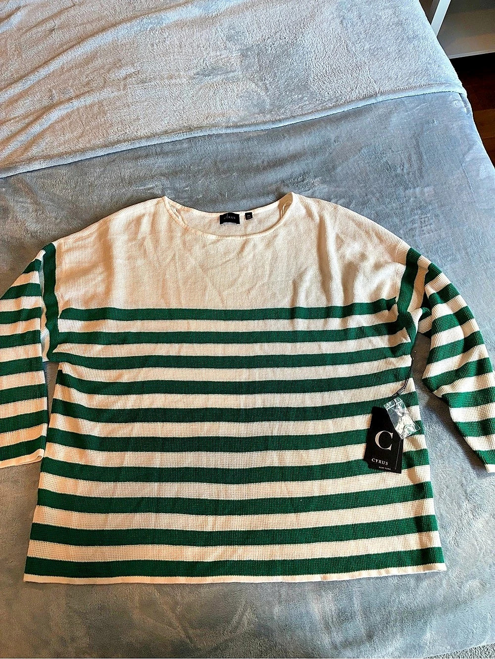 Cyrus Waffle Knit Striped Sweater Green & Cream 2X